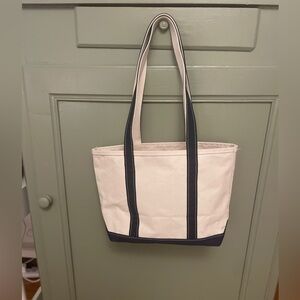 L.L. Bean Navy and Cream Boat & Tote Long Handled Canvas Tote Bag